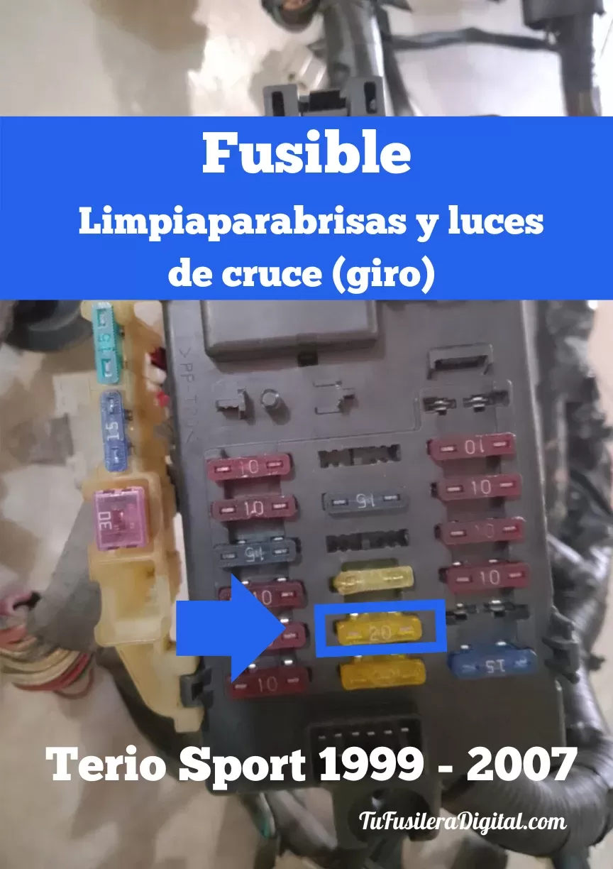 ¿Dónde esta el fusible que alimenta de corriente la luces de cruce - direccionales Terio Sport 1999 - 2007?