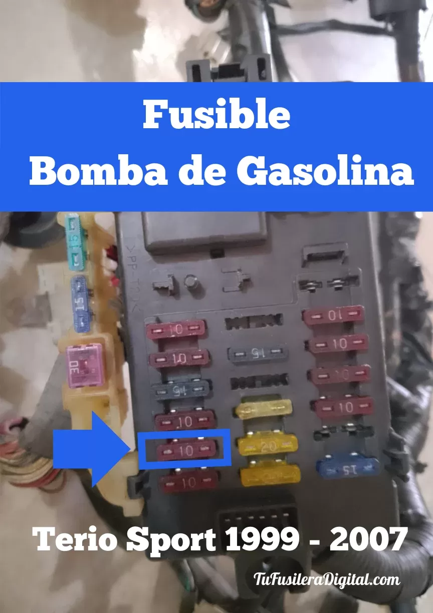 ¿Donde esta ubicado el fusible que alimenta de corrienta la bomba de gasolina de la Terio Sport 1999 - 2007? 
